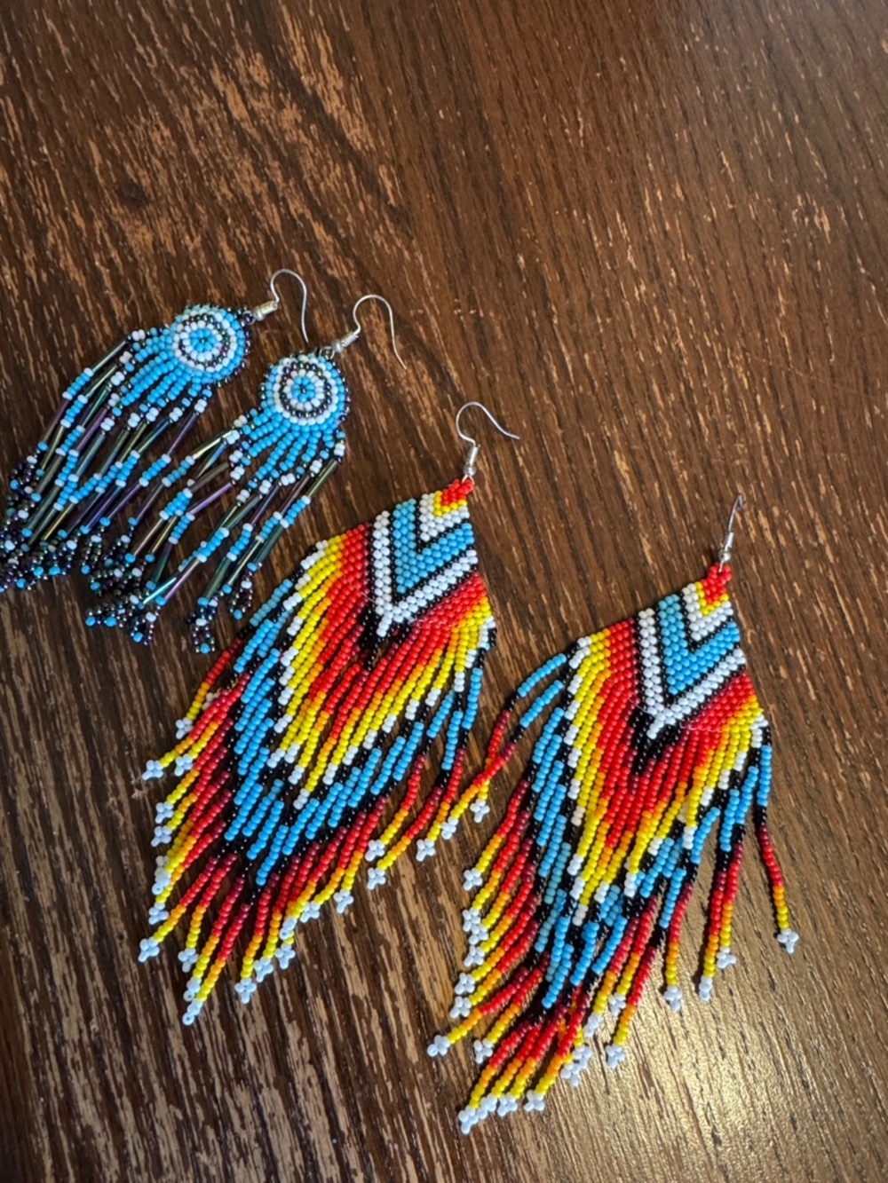 Vibrant Multicolor Seed Bead Fringe Earrings - Lightweight Women Jewelry -2 pair